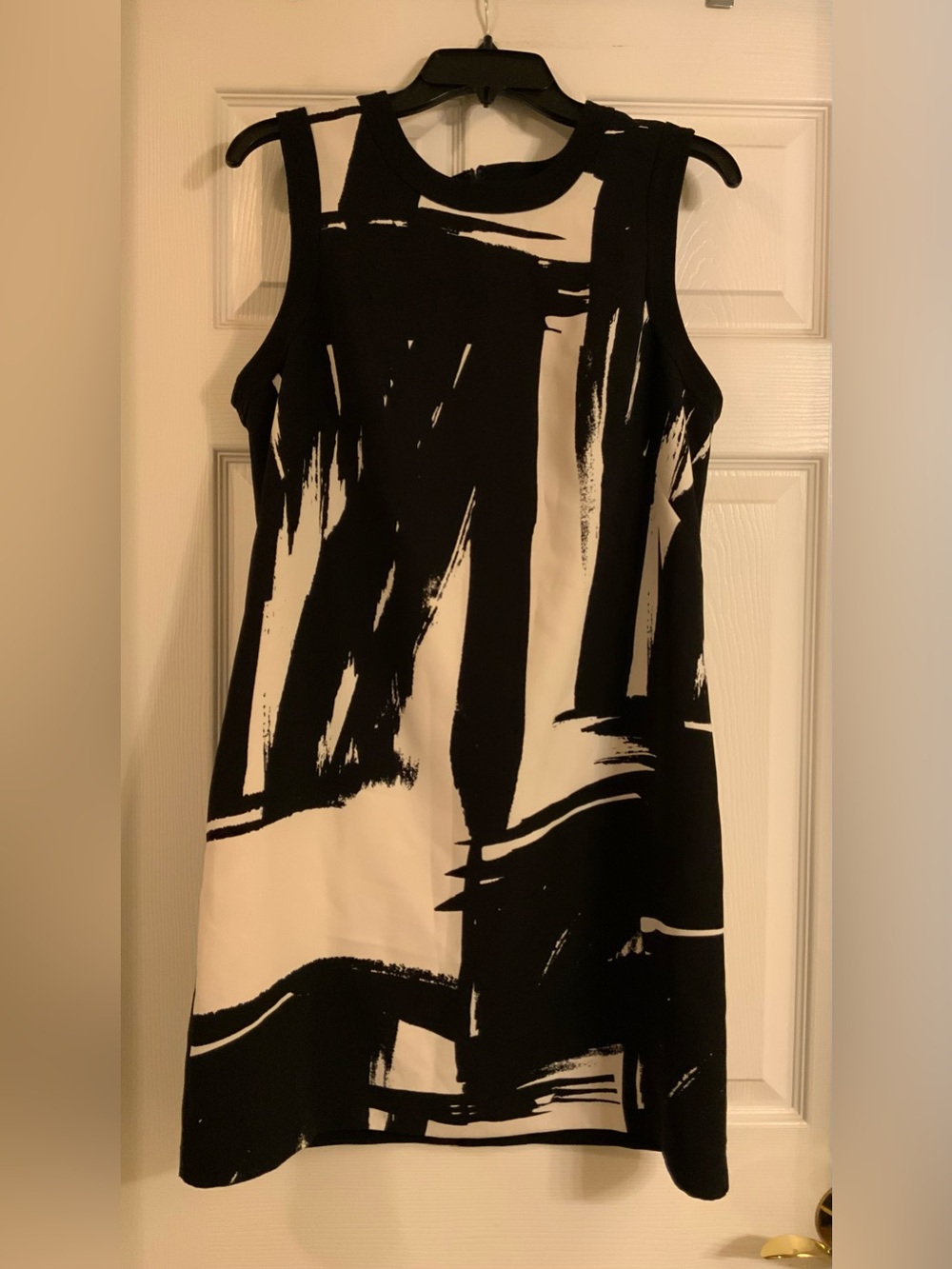 Banana Republic Black & White Paintbrush Stroke Sleeveless Shift Dress Size 14